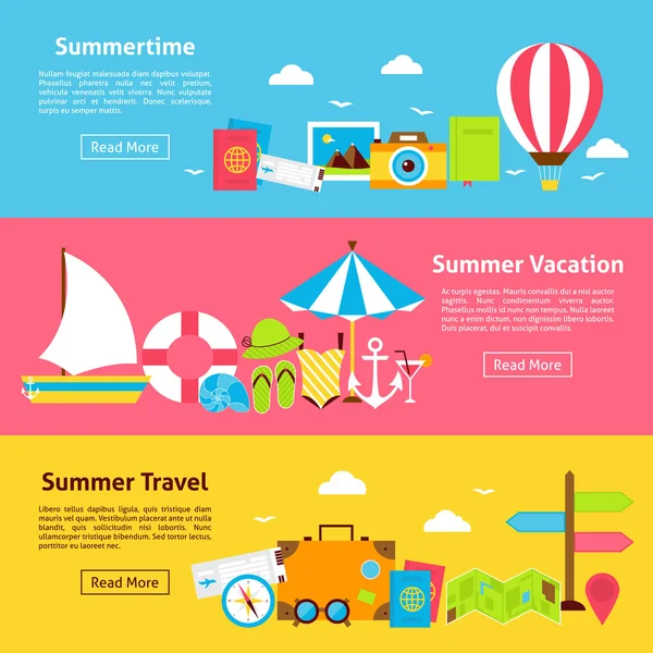 Summer Travel Holiday Flat Horizontal Banners — Stock Vector