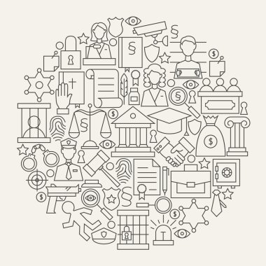 Hukuk Adalet ve Suç Hattı Simgeleri Set Circle Şekil