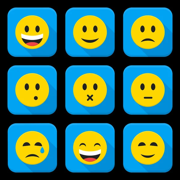 Jaune sourire Visages carré App Icône Set — Image vectorielle