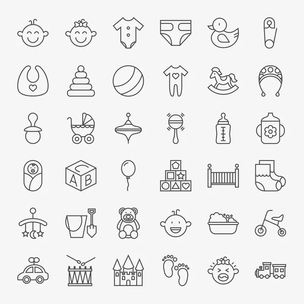 Conjunto grande de iconos de diseño de arte de línea de bebé — Vector de stock