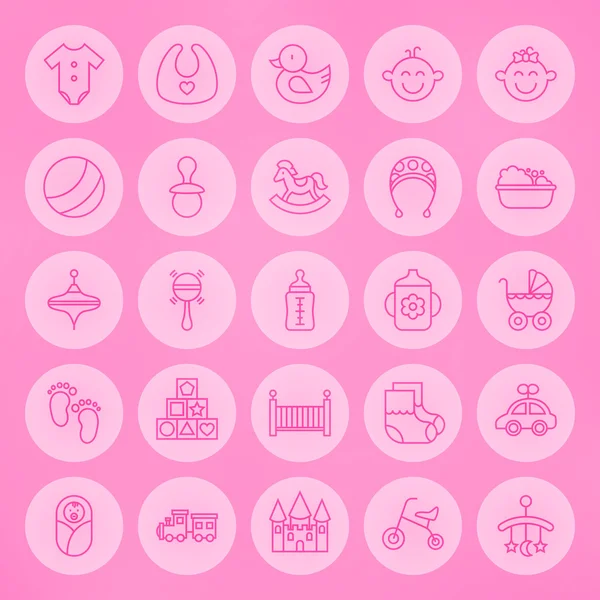 Conjunto de iconos de línea círculo recién nacido y bebé — Vector de stock