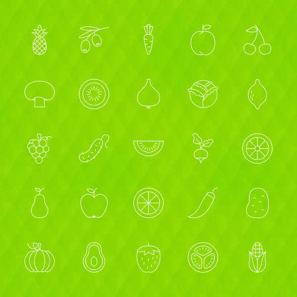 Frukt grönsaker linje ikoner anger månghörnigt — Stock vektor