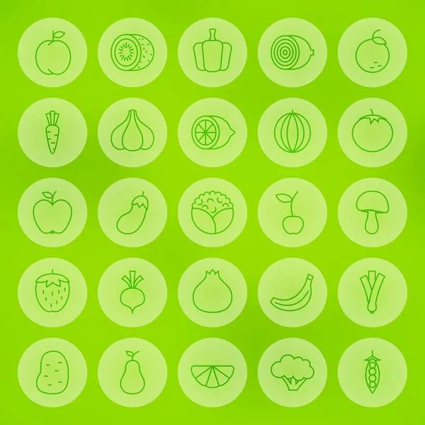 Linje cirkel frukter och grönsaker ikoner — Stock vektor