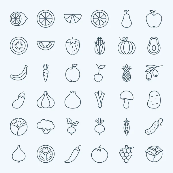 Line Fruit Vegetable Icons Set — Stock Vector