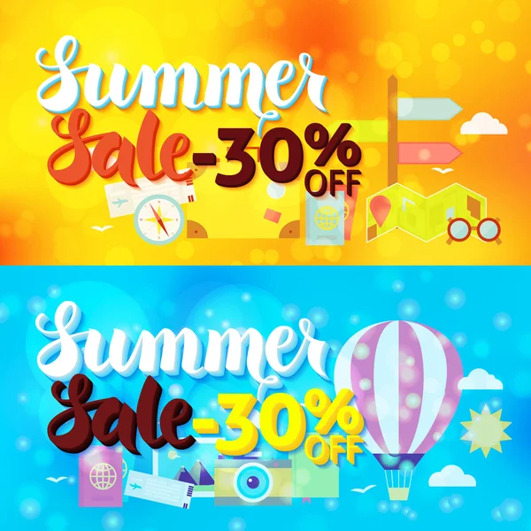 Venta de verano 30 Off Web Banners Desenfoque de viajes — Vector de stock