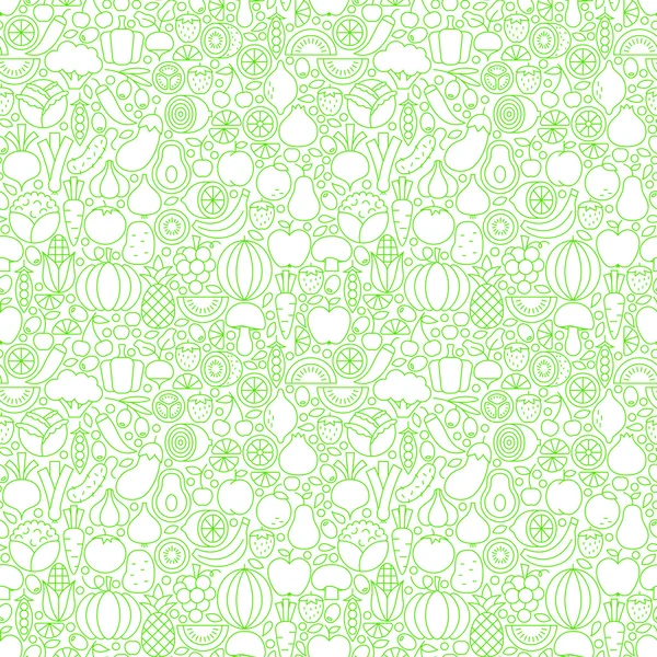 行フルーツ野菜の白いタイル パターン — ストックベクタ