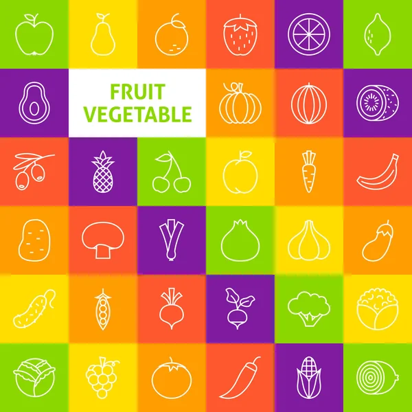 Vektor linje konst frukt grönsaker ikoner Set — Stock vektor