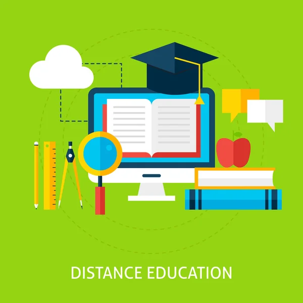 Enseignement à distance Flat Concept — Image vectorielle