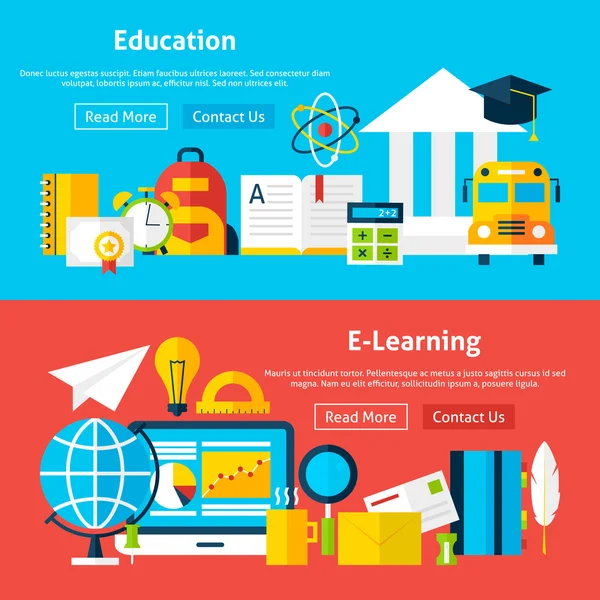 Onderwijs en E Learning Flat Website Banners — Stockvector