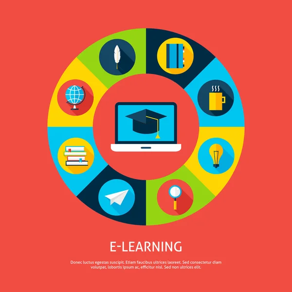 Concetto infografico piatto di apprendimento elettronico — Vettoriale Stock