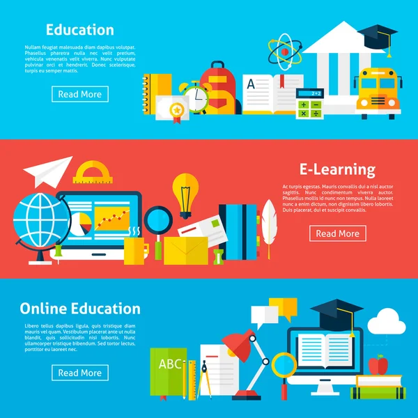 Образование в Интернете и электронное обучение Плоские горизонтальные баннеры — стоковый вектор