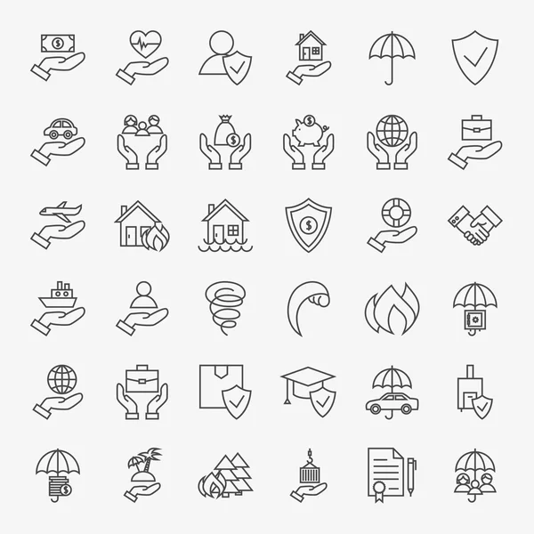 Insurance Line Art Design Icons Big Set — Stock Vector