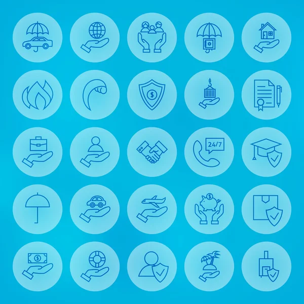 Círculo de linha Business Insurance Icons Set — Vetor de Stock