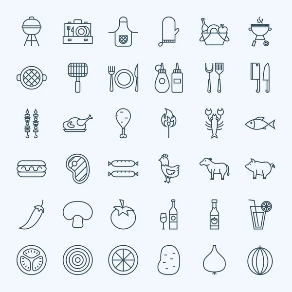 Lijn Grill Icons Set — Stockvector