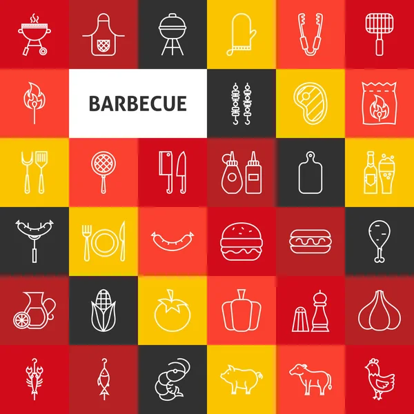 Vector Line Iconos para Barbacoa — Vector de stock