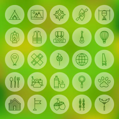 Çizgi daire yaz kampı simgeler