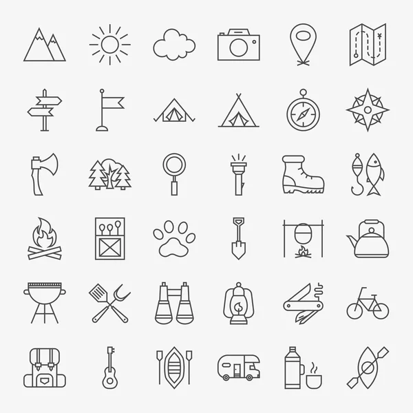 Hiking and Outdoor Line Icons Set — Stock Vector