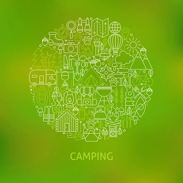 Line Camping Icons Circle Concept — Stock Vector