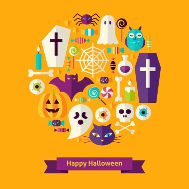 Düz mutlu Halloween kavramı