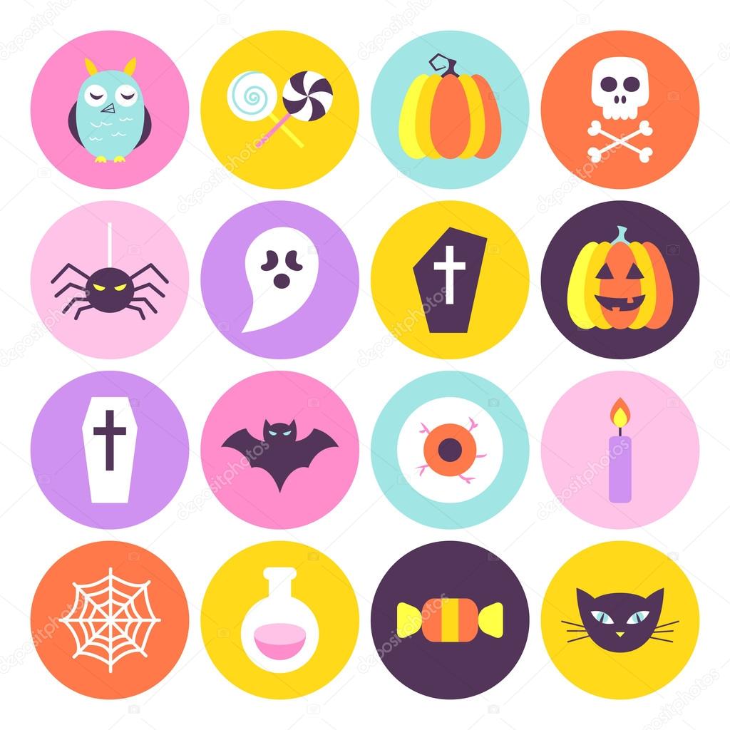 Halloween Trendy Circle Icons Set