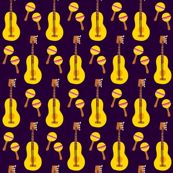 Gitarr Maracas sömlösa mönster — Stock vektor