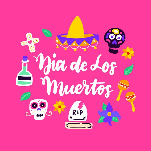 Dia Los Muertos Scheda scritta a mano — Vettoriale Stock