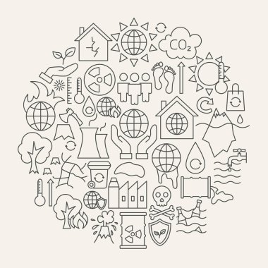 İklim Değişikliği Satır Simgeleri Çemberi