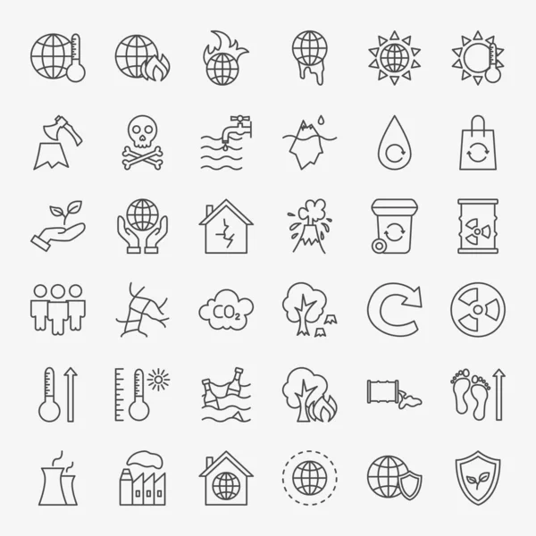 Climate Change Line Icons Set — Stock Vector