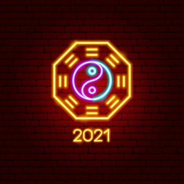 Yin Yang 2021 Neon Label — 스톡 벡터