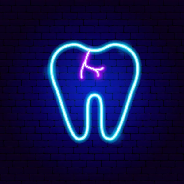 Caries Tooth Neon Sign — Stock Vector