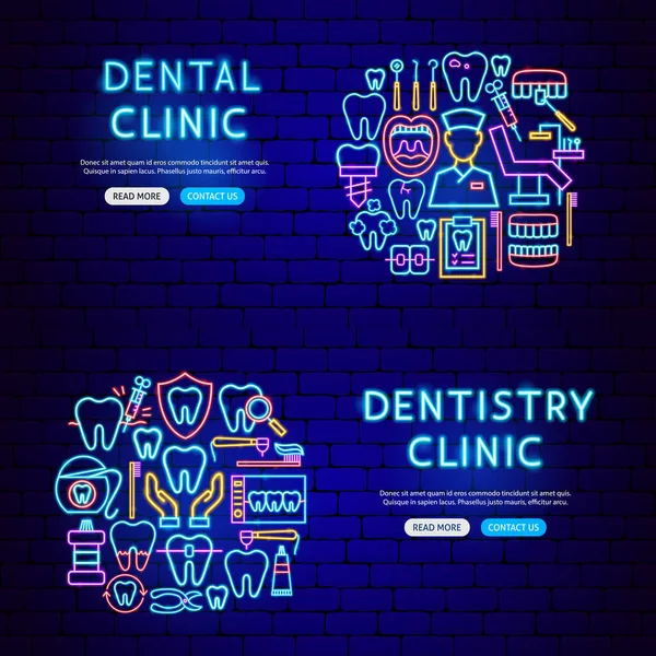 Banner al neon dentale — Vettoriale Stock