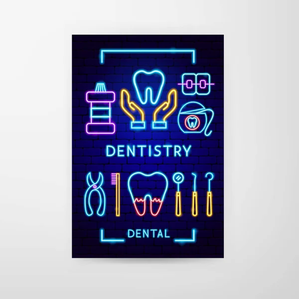 Odontologia Neon Flyer — Vetor de Stock