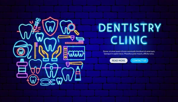 Clinica odontoiatrica Neon Banner Design — Vettoriale Stock