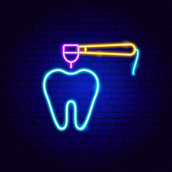 Signo de neón de taladro dental dental — Vector de stock