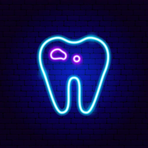 Ząb ze znakiem Neon próchnicy — Wektor stockowy