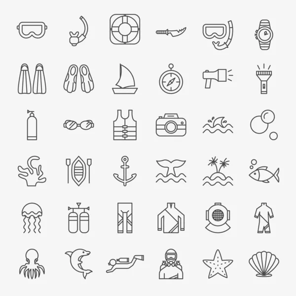Conjunto de ícones de linha de mergulho — Vetor de Stock