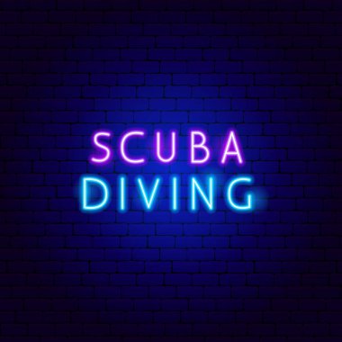 Scuba Dalış Neon Metni. Dalgıç Tanıtımının Vektör ResmiComment.