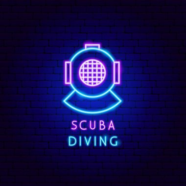Scuba Dalış Neon Etiketi. Dalgıç Tanıtımının Vektör ResmiComment.