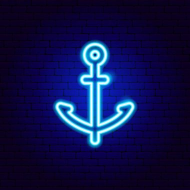 Deniz Çapa Neon İşareti. Deniz Tanıtımının Vektör İllüstrasyonu.