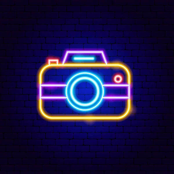 Fotoğraf Kamerası Neon Tabelası Fotoğraf Tanıtımının Vektör Llüstrasyonu — Stok Vektör