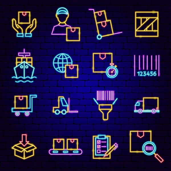 Nákladní logistické neonové ikony — Stockový vektor