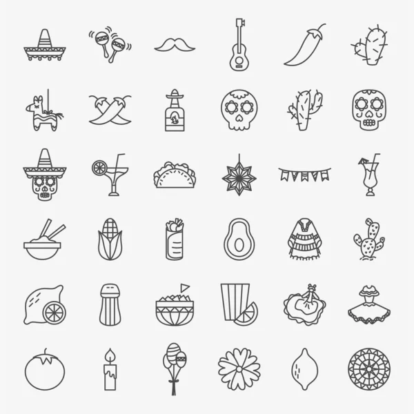 Cinco de Mayo Line Icons Set — Stock Vector