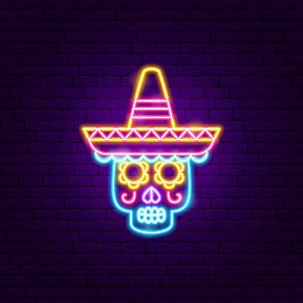 Mexikanische Totenkopf Sombrero Neon Sign — Stockvektor