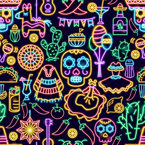 Mexikanische Urlaub nahtlose Neon-Muster — Stockvektor