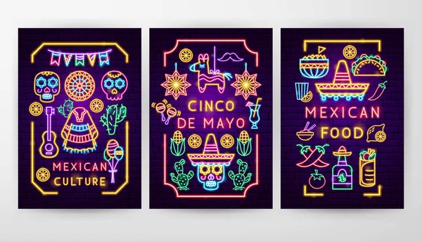 Meksykańskie koncepcje Neon Flyer wakacje — Wektor stockowy