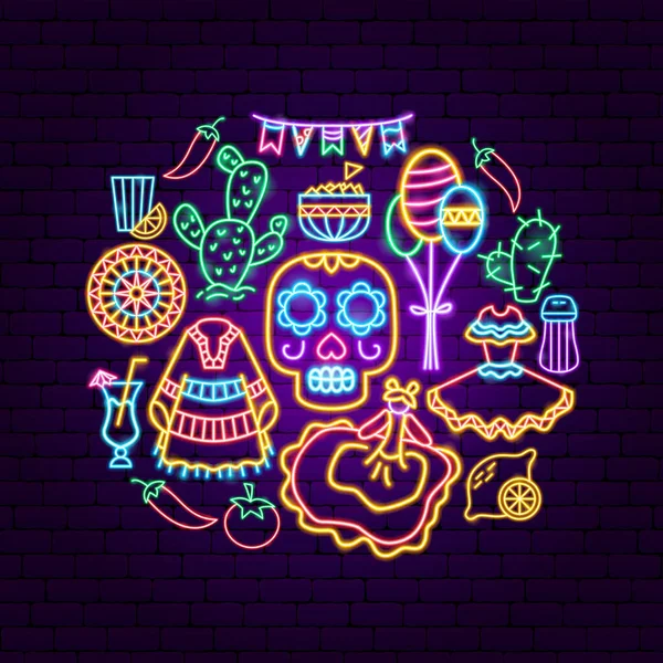 Mexicaanse Vakantie Neon Concept — Stockvector