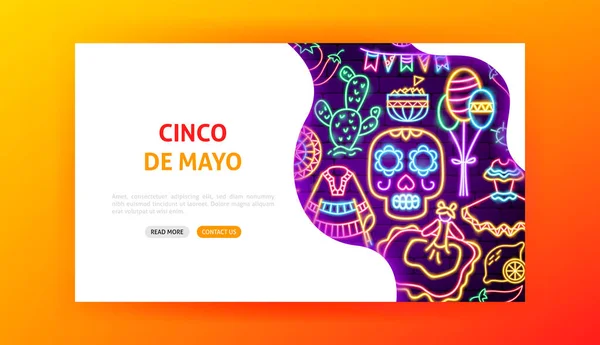 Página de aterrizaje del Cinco de Mayo Neon — Archivo Imágenes Vectoriales