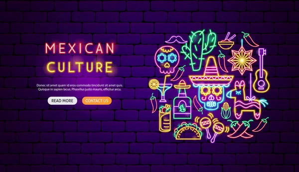 Mexikansk kultur Neon Banner Design Vektorgrafik