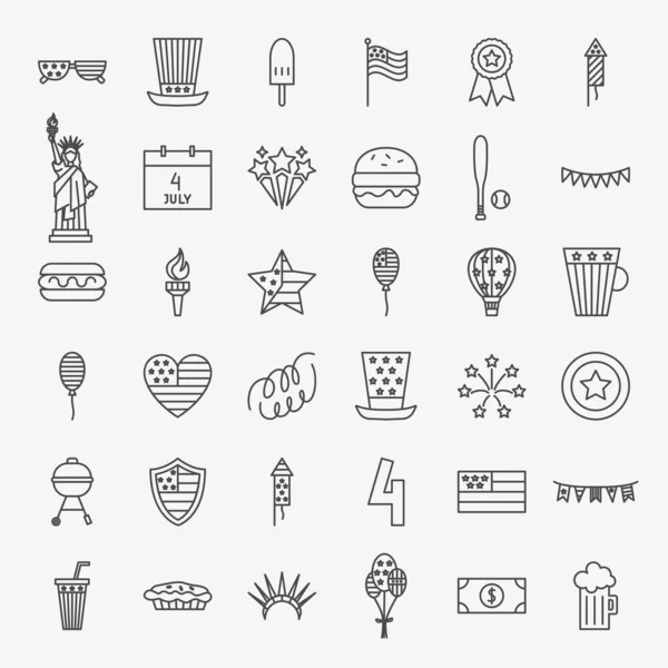 4 July Line Icons Set — Stock Vector