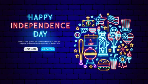 Happy Independence Day Neon Banner Design — Stockový vektor